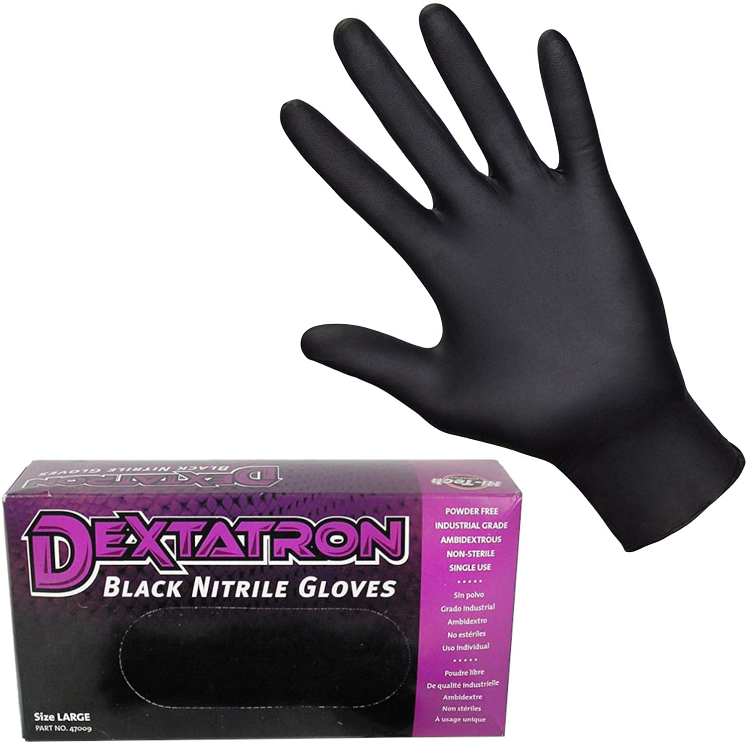Dextatron Non-Sterile Powder Free Black Nitrile Disposable Gloves